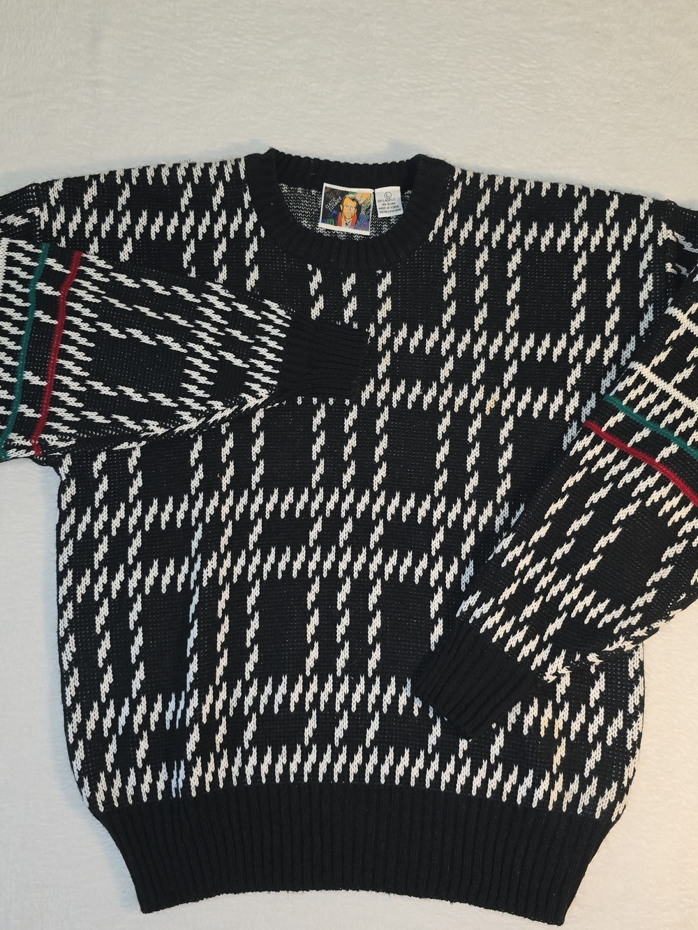 Vintage Classic Elegance Sweater Mens L Black Geometric Tribal 90s Retro